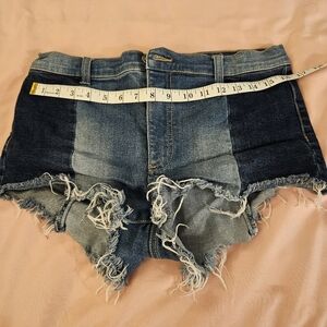 Forever 21 Shorts Womens Denim Color Block High Rise‎ Distressed Shorts S…